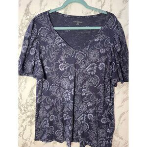 Lane Bryant Floral Navy Print V-Neck Top 10/12